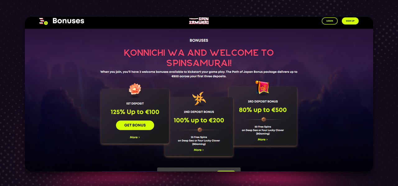 Spin Samurai casino bonuses